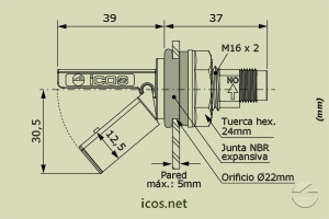 Haga clic para ampliar Dimensiones del sensor de nivel LF322E-M12 Dimensiones del sensor de nivel LF322E-M12