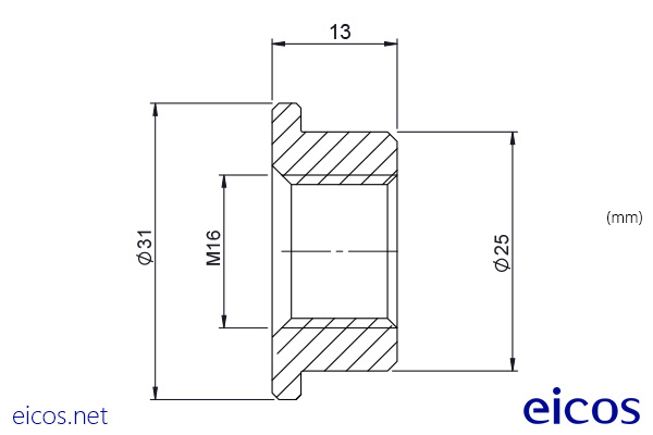 Dimensiones de Adaptador PVC M16x25 para tubo de PVC
