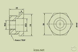 Haga clic para ampliar Dimensiones de Conexión 1"BSP de aluminio para montaje de Sensores de Nivel Dimensiones de Conexión 1"BSP de aluminio para montaje de Sensores de Nivel