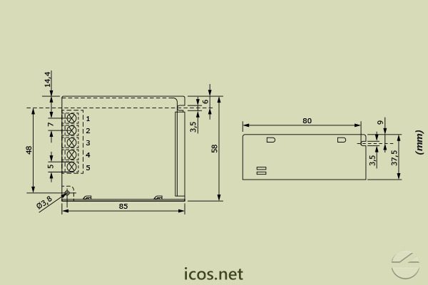 Haga clic para ampliar Dimensiones de Fuente de Alimentación 24Vdc Dimensiones de Fuente de Alimentación 24Vdc