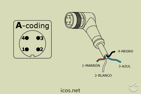 "A-Coding" de Conector Plug M12 hembra PUR 2m para Sensores con Plug M12