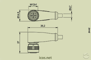 Haga clic para ampliar Dimensiones del Conector M12 hembra de 2 metros Dimensiones del Conector M12 hembra de 2 metros