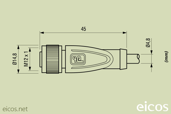 Dimensiones del conector hembra M12 recto con cable de 2 metros