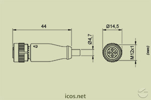 Haga clic para ampliar Dimensiones del Conector M12 hembra de 5 metros Dimensiones del Conector M12 hembra de 5 metros