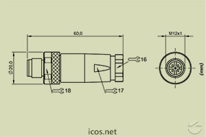 Haga clic para ampliar Dimensiones del Conector M12 macho Dimensiones del Conector M12 macho