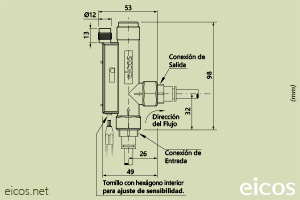 Haga clic para ampliar Dimensiones del sensor de flujo Eicos FA14B06-M12 Dimensiones del sensor de flujo Eicos FA14B06-M12