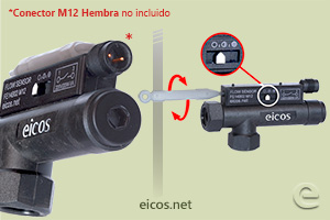 Haga clic para ampliar Ajuste de sensibilidad del sensor de flujo Eicos FE14B04-M12 Ajuste de sensibilidad del sensor de flujo Eicos FE14B04-M12