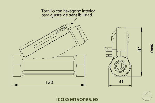 Dimensiones del sensor de flujo Eicos FH12B04