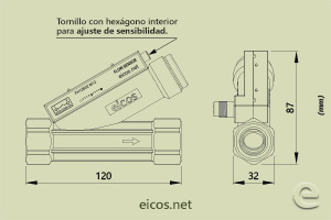 Haga clic para ampliar Dimensiones del sensor de flujo Eicos FH12B06-M12 Dimensiones del sensor de flujo Eicos FH12B06-M12