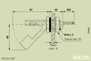 Haga clic para ampliar Dimensiones del sensor de nivel LA16M-40 Dimensiones del sensor de nivel LA16M-40
