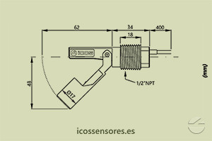 Haga clic para ampliar Dimensões do Sensor de Nível tipo Boia para controle de nível de líquidos LA22N-40 Dimensões do Sensor de Nível tipo Boia para controle de nível de líquidos LA22N-40