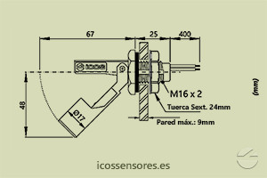 Haga clic para ampliar Dimensiones del sensor de nivel LA26M-40 Dimensiones del sensor de nivel LA26M-40