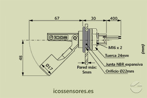 Haga clic para ampliar Dimensiones del sensor de nivel LA322E-40 Dimensiones del sensor de nivel LA322E-40