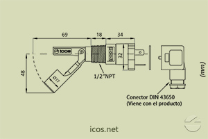 Haga clic para ampliar Dimensiones del sensor de nivel LA32NP Dimensiones del sensor de nivel LA32NP