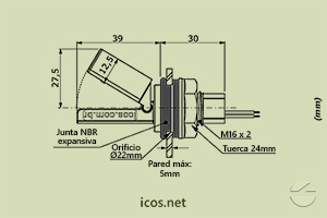 Haga clic para ampliar Dimensiones del sensor de nivel LF122E-40 Dimensiones del sensor de nivel LF122E-40