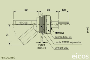 Haga clic para ampliar Dimensiones del sensor de nivel LF322E-40 Dimensiones del sensor de nivel LF322E-40