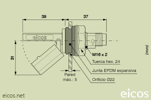 Haga clic para ampliar Dimensiones del sensor de nivel LF322E-M12 Dimensiones del sensor de nivel LF322E-M12