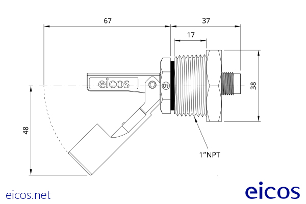 Dimensiones del sensor de nivel LA31N-M12