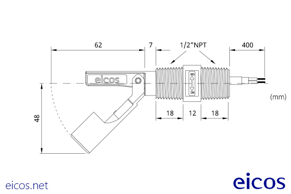 Dimensiones del sensor de nivel LA32N2-40