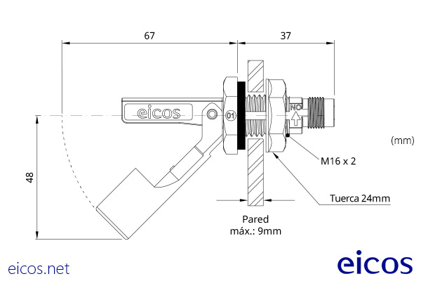 Dimensiones del sensor de nivel LA36-M12