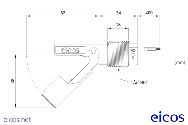 Dimensiones del sensor de nivel LA32N-40