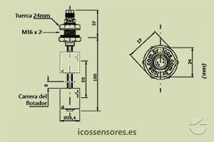 Haga clic para ampliar Dimensiones del sensor de nivel LD362-M12 Dimensiones del sensor de nivel LD362-M12