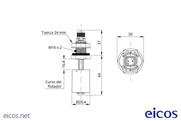 Dimensiones del sensor de nivel LD61-M12