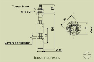 Haga clic para ampliar Dimensiones del sensor de nivel LE152-1-M12 Dimensiones del sensor de nivel LE152-1-M12
