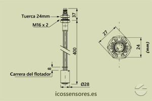 Haga clic para ampliar Dimensiones del sensor de nivel LE401-M12 Dimensiones del sensor de nivel LE401-M12