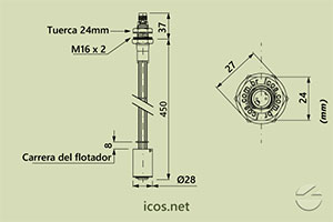 Haga clic para ampliar Dimensiones del sensor de nivel LE451-M12 Dimensiones del sensor de nivel LE451-M12